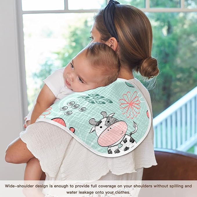 Kigai Cow Muslin Baby Burp Cloths, Large Absorbent Cotton Muslin Burp Cloths Set of 1, Washcloths, Face Towel, Bibs for Newborn Boys Girls, 11 x22 Inch