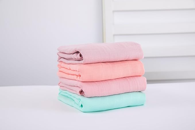 Muslin Swaddle Blankets for Baby Boys and Girls, 4-Pack Breathable and Skin-Friendly Receiving Blanket Wrap, Baby Essentials, Registry & Gift, 47 x 47 inches (Solid Serenity Rosy)