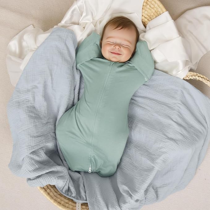 MEXXI Swaddle Baby Sleep Sack with Arms Up, 2 Pack Baby Transitional Swaddle With Double Zipper,0.5 TOG, 8-13 lbs, S