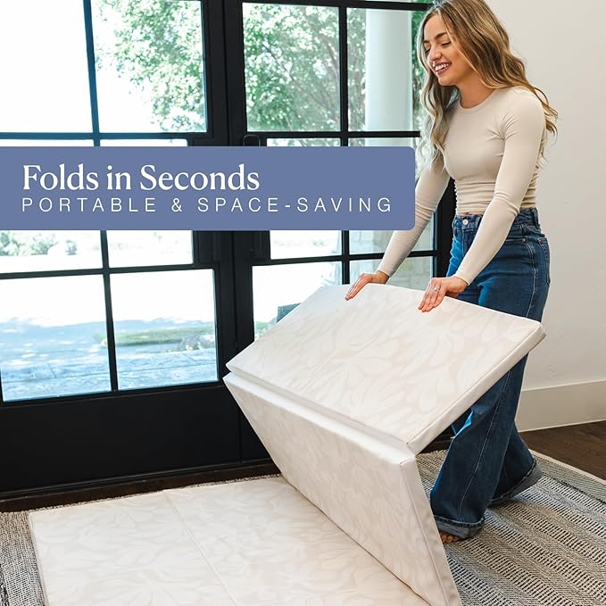 Toddlekind Tumble Mat – Foldable Memory-Foam Play Mat 4 × 6 ft – Cushioned Tumbling, Non-Toxic & Vegan Leather, Easy-Wipe, Portable Baby Play Gym (Blush/Nude)