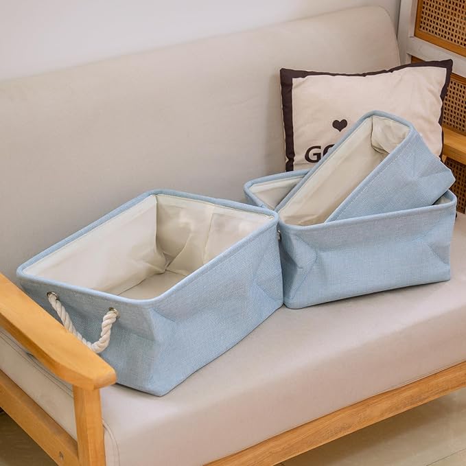 Storage Baskets for Shelves, Closet Organizer Bins, Clothes Storage Bins with Metal Frame, Large Baskets for Organizing and Storage, Collapsible Blue 3-Pack
