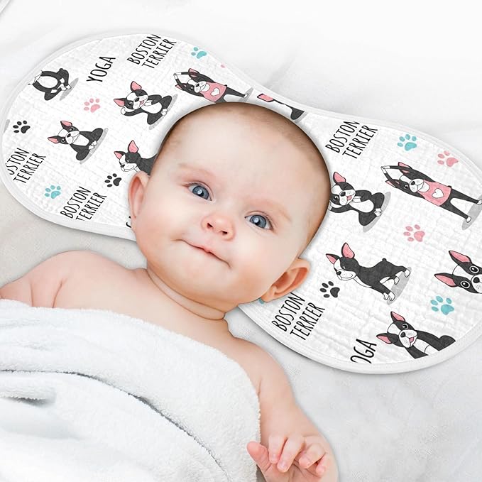 Qinllo 4 Pack Muslin Burp Cloths Dogs Yoga White Cotton Baby Burp Cloths Absorbent Soft Burping Cloth Washcloths for Newborn Baby Boys Girls 22x11 Inch