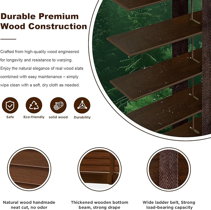 2" Cordless Wood Blinds for Indoor Windows Custom Blackout Blinds Room with Privacy Protection, Cordless Wooden Horizontal Window Shades for Bedroom, Living Room, Office, Bathroom, Kitchen