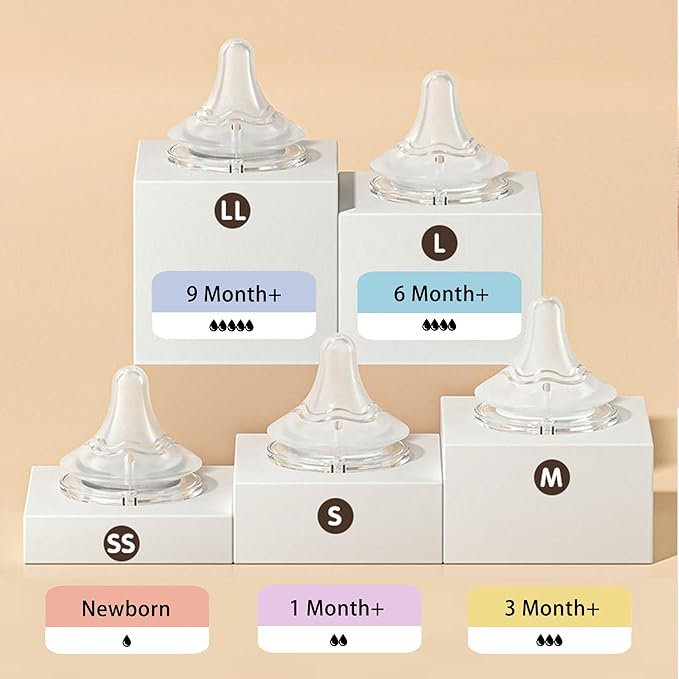yanyoyo Natural Glass Baby Bottle Wide Neck, Anti-Colic Baby Bottle, Clear, 5.4oz(Pack of 4), Includes 4Pcs Natural Response Nipple(S), 1 Months+