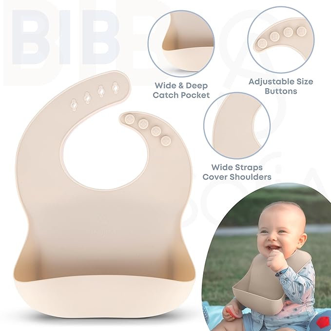 SofiAl All In One Silicone Feeding Set - Safe for 6-12 Months - Non-Toxic Baby Led Weaning Supplies - Toddler Self Feeding Utensils - BPA-Free - Mess Free Essentials