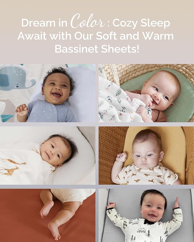 Bassinet Sheets 20x30 Inch for Graco Travel Lite Crib, Sense2Snooze, My View 4 in 1, Dream Suite and Guava Bassinet - Buttery Soft, Stretchy Sheets - Burnt Orange+Mustard Yellow+ Gray, 3 Pack