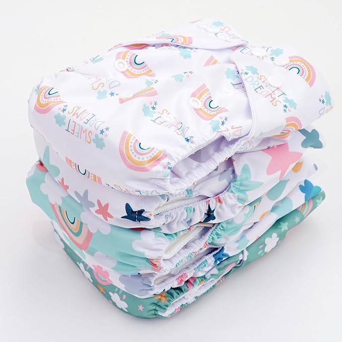 CoolaPeach 12 Set Reusable Adjustable Cloth Diapers for Newborn to 0-3 Years,One Size Washable Pocket Nappy Covers for Baby Girl and Boy,6 Pack Cloth Diapers+6pcs Microfiber Inserts(Green 2)