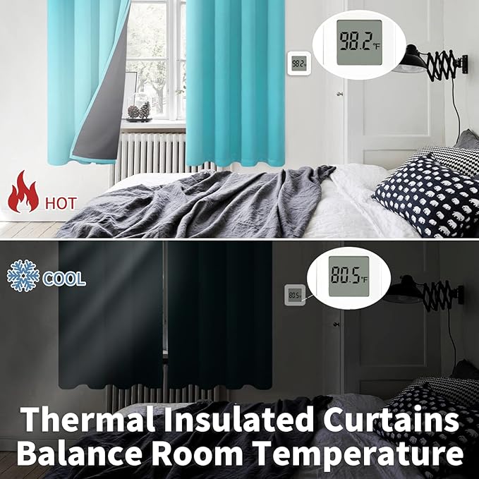BGment 100% Blackout Curtains 108 Inch Long 2 Panles Set, Thermal Insulated Total Light Locking Soundproof Grommet Curtains & Drapes for Living Room with Black Liner, 52 Inch Wide Each, Aqua