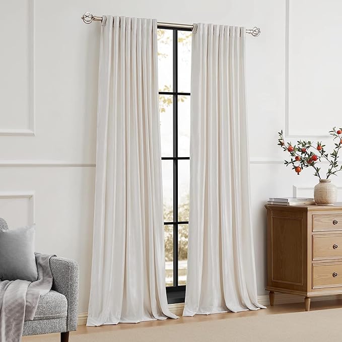 PRIMROSE Cream Ivory Curtains 90 inch for Living Room,2 Panels Drapes Blackout Rod Pocket Back Tab Window Treatment Room Darkening Thick Decorative Curtains for Bedroom