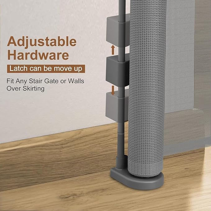 100 inch Retractable Baby Gates 34 inch Tall, Retractable Gate with Reinforced Strip Design to Prevent Crawling Through, 8 FT Extra Wide Retractable Dog Gate for Indoor/Outdoor