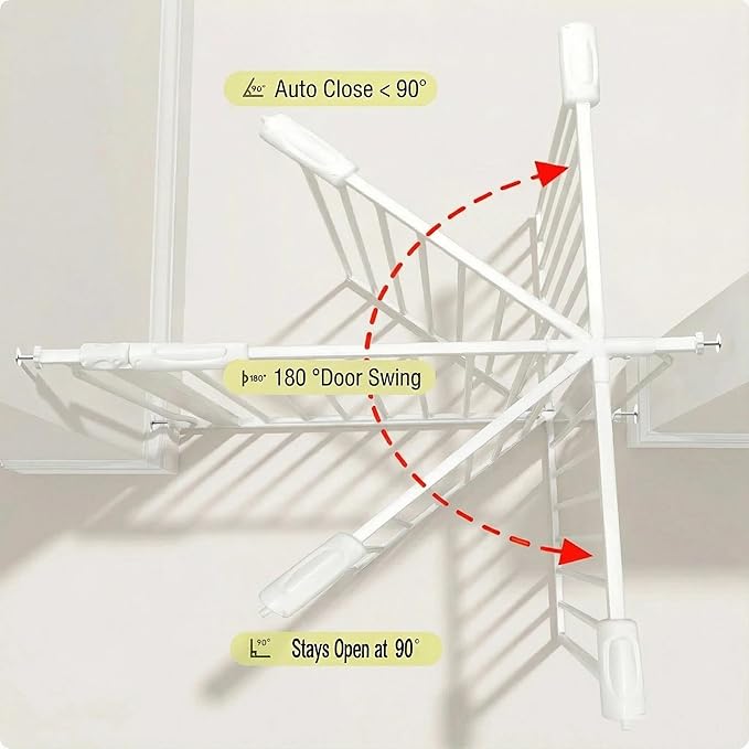 Walk Through Baby & Dog Gate 29-34 Inch, Pressure Mounted No Drilling, Indoor Safety Gate for Stairs & Doorways, Metal Design for Kids and Pets, White