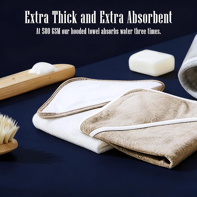 2 Pack Baby Bath Towel - Rayon Made from Bamboo, Ultra Soft Hooded Towels for Babies,Toddler,Infant - Newborn Essential -Perfect Baby Registry Gifts (White and Brown, 30 x 30 Inch)