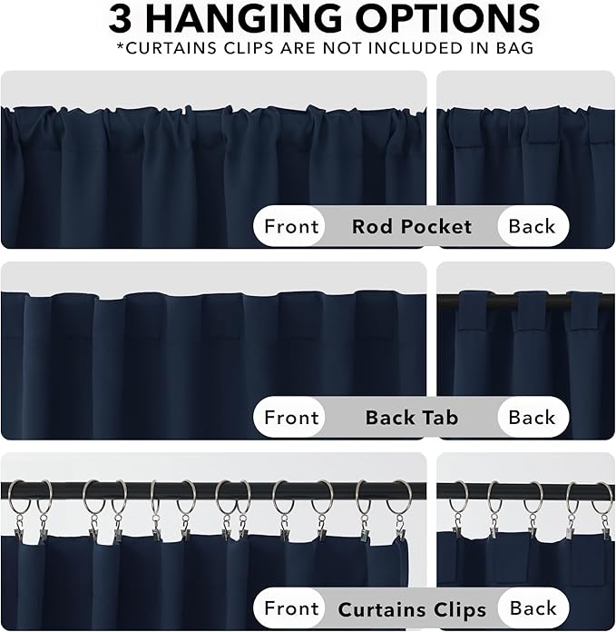 Deconovo Solid Back Tab Curtains Blackout Curtains Thermal Insulated Drapes and Curtains Room Darkening Curtains for Bedroom 52Wx95L Inch Navy Blue 1 Set