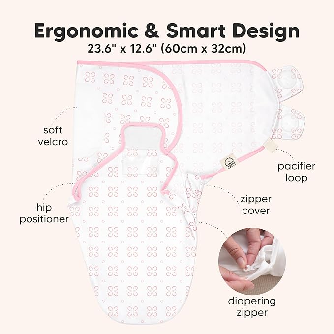 Baby Swaddle Sleep Sacks with Zipper - 3-Pack Swaddles for Newborns 3-6 Months, Infant, Baby Girls, Boys, Soft & Durable Newborn Sleep Sack, Easy Diaper Change Swaddling Blanket (Blossom, L)