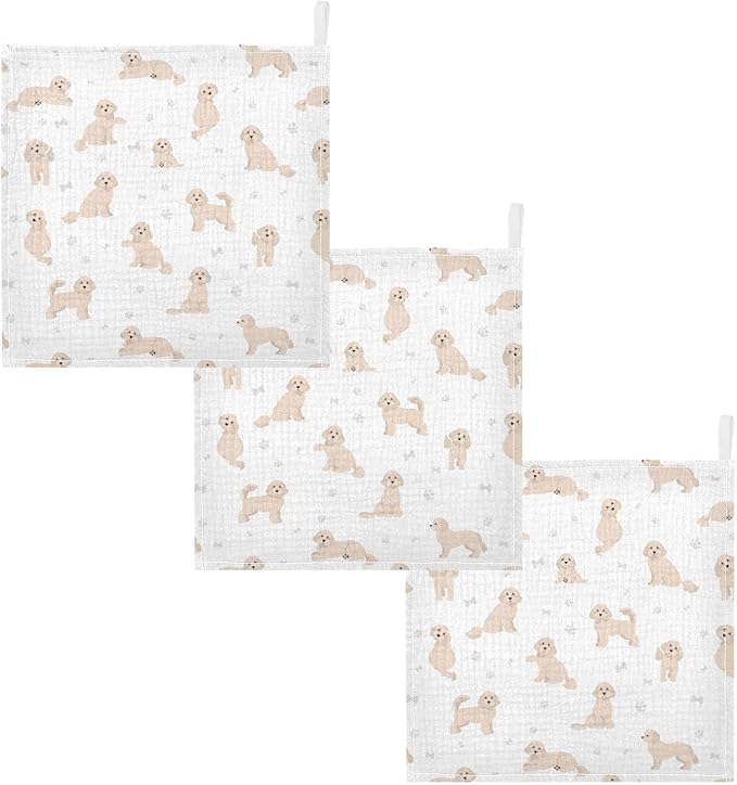 vvfelixl Baby Cotton Washcloths Cavapoo Mix Breed Pattern Infants Bath Towel for Unisex Face Towels for Newborn, Natural Baby Wipes Delicate Skin, 11.8 X 11.8 inch, one sizex5