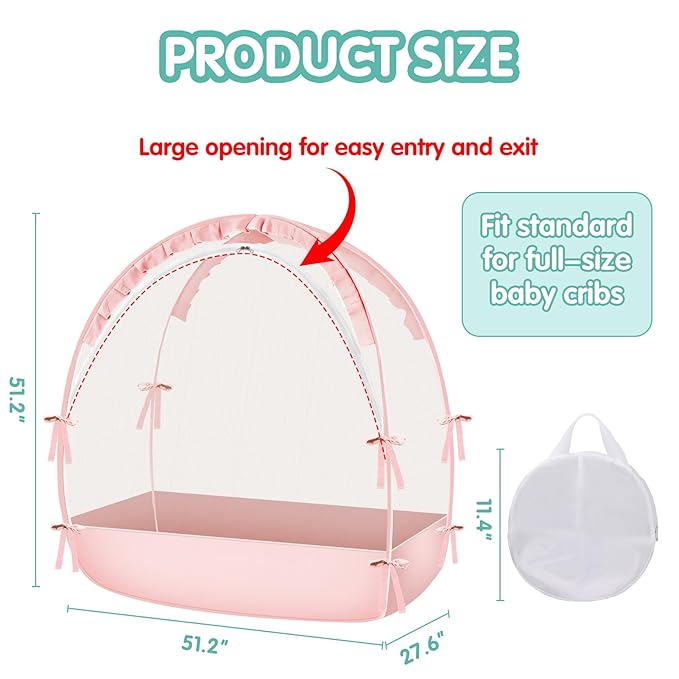 Crib Tent - Crib Net to Keep Baby in, Stop Baby from Climbing Out of Crib, Pop Up Crib Tent with Durable Breathable Net Double Zipper Strong Rods Installation Convenience