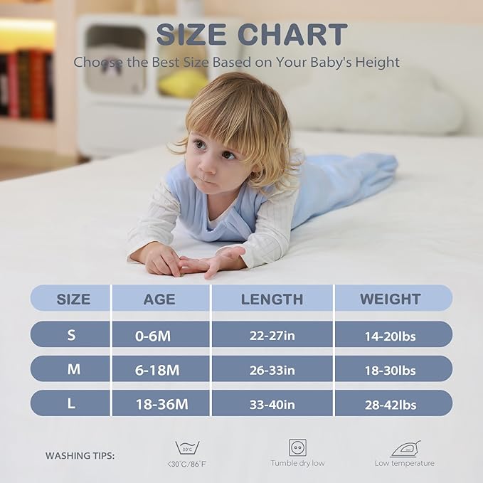 Mosebears Unisex Rayon Made from Bamboo Sleep Sack with 2-Way Zipper,2.5 Tog Baby Winter Sleep Sack(Fog Blue,18-36 Months)