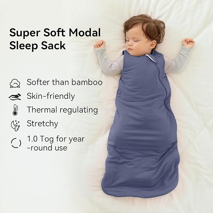 BubblePanda Modal Sleep Sack 2t-3t 1.0 Tog Super Soft Toddler Sleep Sack 24-36 Months for Babies 2-Way Zipper Baby Wearable Blanket