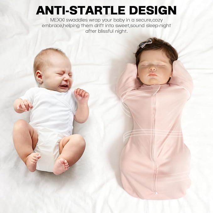 MEXXI Swaddle Baby Sleep Sack With Arms Up, 2 Pack Baby Transitional Swaddle with Double Zipper,0.5 TOG