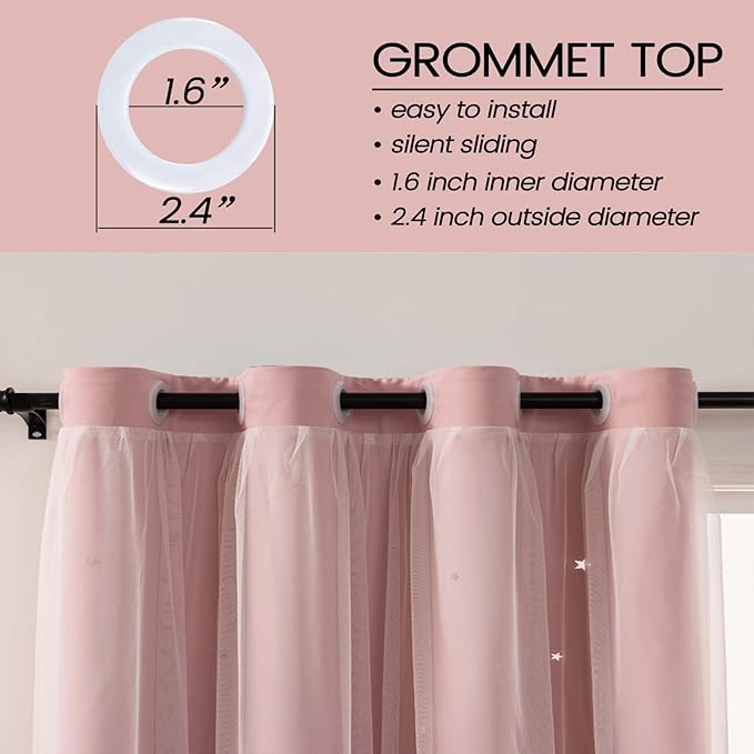Light Pink Curtains for Girls Bedroom Solid Window Treatment Set Grommet Top Light Blocking Blackout Curtain for Living Room/Bedroom 2 Panels 42 x 63 inch Baby Pink