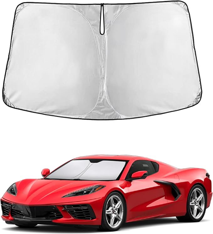 EcoNour Windshield Sun Shade for Chevrolet Corvette C8 2020–2026 | Front Window Sunshade | Foldable Car Sun Protector | Blocks UV Rays & Keeps Interior Cooler