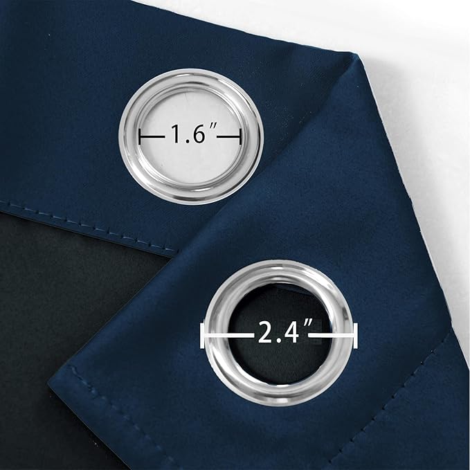 LEMOMO 100% Blackout Curtains 52 x 63 Inch Navy Blue Curtains 2 Panels Darkening Thermal Insulated Bedroom Curtains