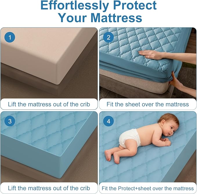 2Pack Waterproof Crib Sheets- Cotton 24X38 Fitted Crib Sheets Crib Mattress Protector Sheets,Soft Bed Sheets,Washable Little Bed Sheets,Neutral for Boy,Girl,Toddler (Blue, 24X38inch)