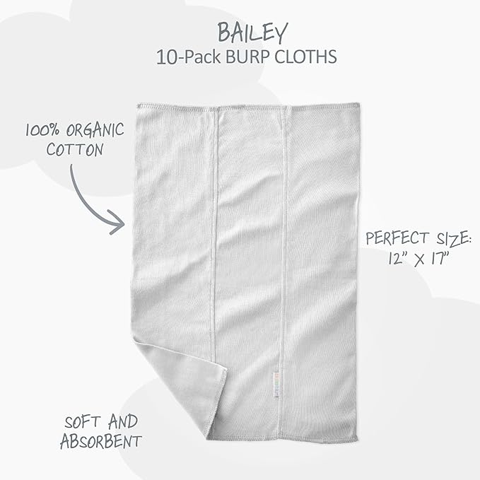Butterblu Bailey 10-Pack Burp Cloths 100% Organic Cotton Knit for Newborn & Baby Boys & Girls, Stone Natural Rainbow, One Size