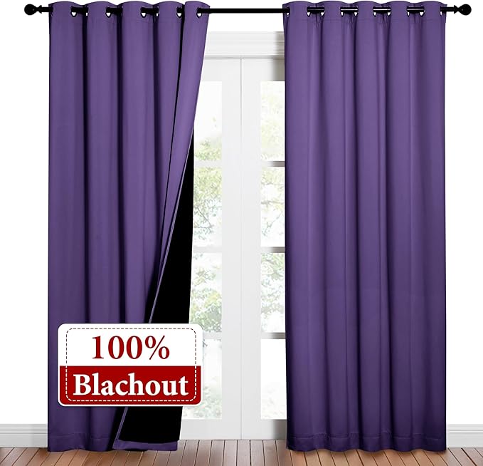 NICETOWN Lilac Purple Full Shade Curtain Panels, Pair of Energy Smart & Noise Blocking Out Blackout Drapes for Dining Room Window, Thermal Insulated Guest Room Lined Window Dressing, 62 x 84 inch