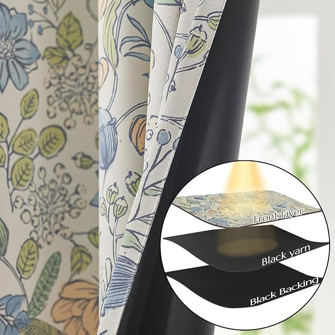 Vangao Blue Nursery Curtains for Kids Room Easter Floral 100% Blackout Curtains 84 Inch Length Farmhouse Drapes for Bedroom Room Darkening Flower Patterned Window Treatment for Kids Set of 2