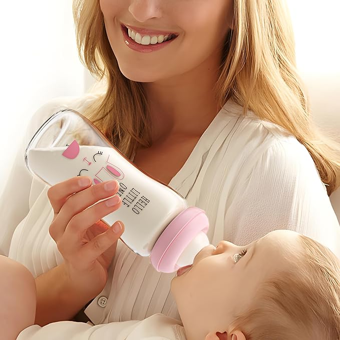 YOHKOH Natural Glass Baby Bottle with Level 2 Medium Flow Nipple, Newborn Anti-Colic Baby Bottles, Wide Neck Mushroom Baby Glass Bottle (8.8ounce (Pack of 4), Red1)