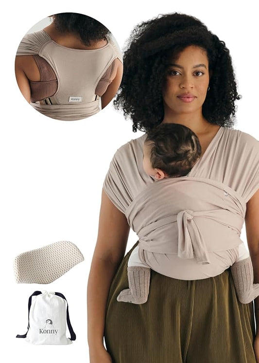 Konny Baby Carrier Flex SoftBreeze with Head Support - Adjustable, Easy to Wear, Hands-Free Breathable Baby Wrap Sling, Perfect for Newborn Babies Essentials up to 44 lbs (XS-XL) - Beige