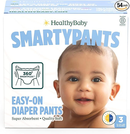 SmartyPants Pull Up Style Diapers | EWG Verified Safe & Plant-Based | Quilted 360 Waistband, Super Absorbent for Overnight Leak Protection | Training Pants by HealthyBaby | Size 3 (54 Count)