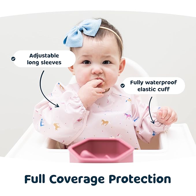 Tiny Twinkle Long Sleeve Bib for Babies & Toddlers | Waterproof Smock Bib for Eating | Machine Washable & Mess-Proof Feeding Essentials | Newborn Shower Gift (Petite Safari, 6–24M)