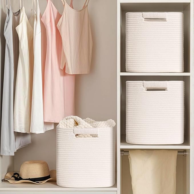 11 Inch Storage Cubes, 6 Pack Cube Storage Bins for Organizing, Cotton Rope Woven Baskets for Shelves, Bathroom, Kids Room, Closets, Baby Nursery
