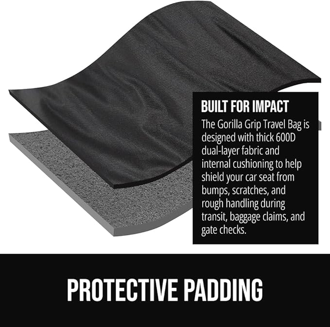 GORILLA GRIP Tear and Water Resistant Padded Car Seat Travel Bag for Airplane and Airport, Universal Fit Baby Carseat Bags, Handle & Shoulder Straps, Air Gate Check Toddler Stroller Carrier, Green