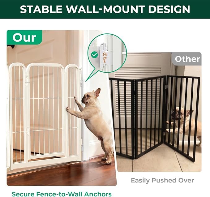 FXW Dog Gate Extra Wide Designed for Indoor Use, Adjustable Width Up to 183-inch Wide (24" H 8 Wire Panels for Puppies and Small Dogs), White