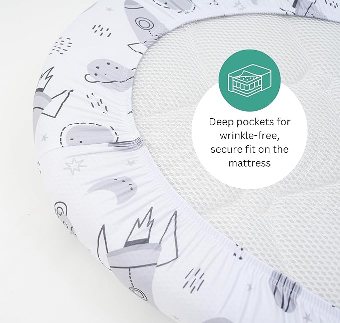 Bassinet Sheets for Baby Delight Snuggle Nest, Beside Me Doze, Snoo Smart, Fisher Price by TansyPanda, 3PC, 32 x 17 Inch, Ultra Soft, Breathable, Snug Fit, Unisex Boys, Girls (Space Rockets)