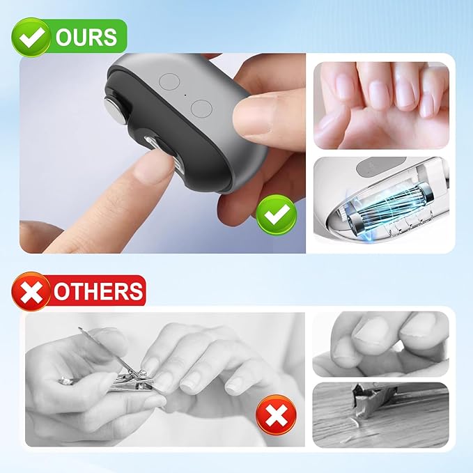 Easy Clip Nail Clippers, New 3-in-1 Automatic Nail Clippers with Polishing & LED Light, Storage, Painless Fingernail Toenail Trimmer for Seniors, Baby and Adults(Gray)
