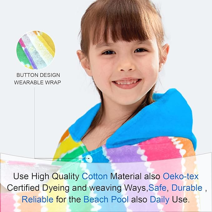 VOOVA & MOVAS Kids Bath Towel with Hood (3-8Years), Quick Dry Absorbent Lightweight Towel Wrap for Pool | Swim | Bath, Color Stripe