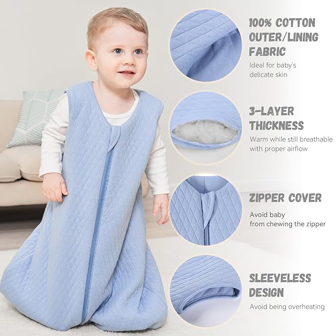 Yoofoss Baby Sleep Sack 12-18 Months TOG 2.5 Winter Baby Wearable Blanket, 100% Organic Cotton Toddler Sleeping Sack 2-Way Zipper Warm Quilted Sleep Sack