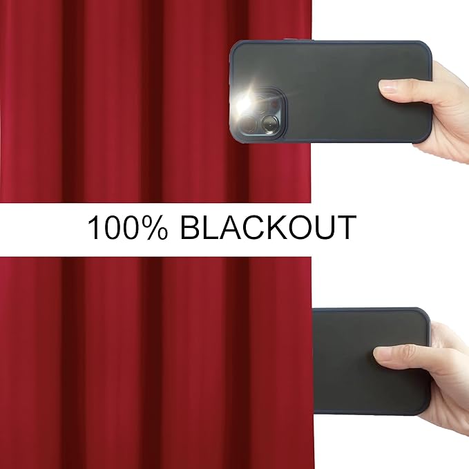 LEMOMO 100% Blackout Curtains 66 x 84 Inch Red Curtains 2 Panels Darkening Thermal Insulated Bedroom Curtains