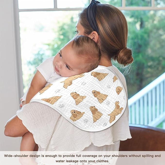 Qinllo 4 Pack Muslin Burp Cloths American Cocker Dog White Cotton Baby Burp Cloths Ultra Absorbent Burping Cloth Soft Spit Up Rags for Newborn Babies Boys Girls 22x11 Inch