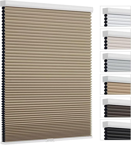 Changshade Cellular Shades Cordless Blinds Blackout for Indoor Windows, Honeycomb Blind Room Darkening Shade 1.5'' Single Cell Pleated, Easy to Install Shade Size 24" Wide x 64" Height, Light Brown