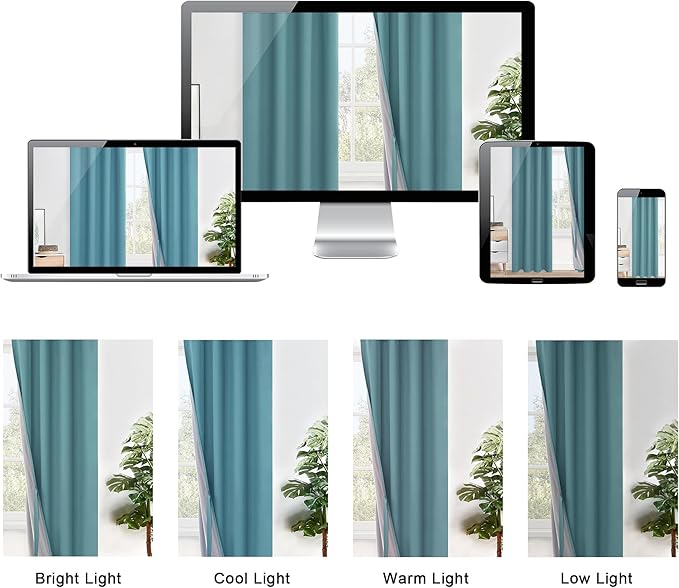 XWZO 100% Blackout Curtains - Thermal Insulated Black Liner Curtains, Noise Reducing and Heat Blocking Drapes for Hall and Studio Windows with Tiebacks, Stone Blue, W52 x L84, Set of 2