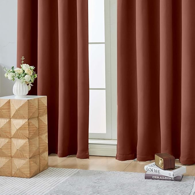 Aiyufeng Terracotta Short 36 Inches Blackout Curtain 2 Panels Set, Half Window Rod Pocket Privacy Curtain Tiers for Kitchen, Curtains Blackout for Bathroom Shades, W40 x L36 Inch, Terracotta