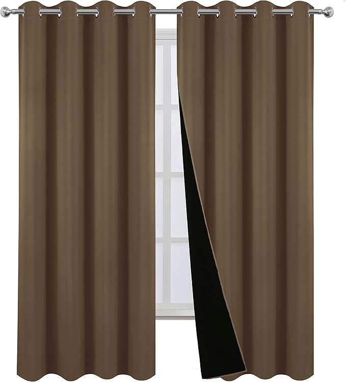 LEMOMO 100% Blackout Curtains 52 x 95 Inch Cappuccino Curtains 2 Panels Darkening Thermal Insulated Bedroom Curtains