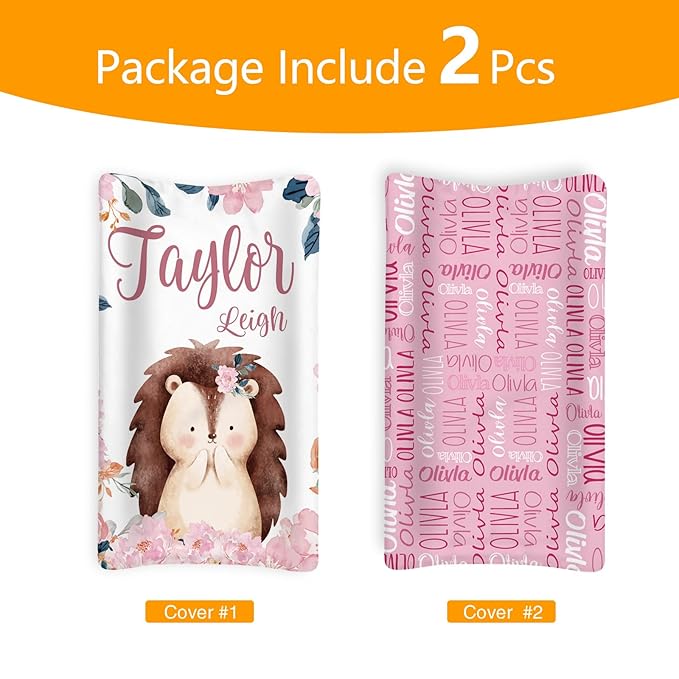 Custom Changing Pad Cover Set - Jersey Knit Ultra Soft Unisex Waterproof Diaper Changing Table Covers with Personalized Name for Baby Boys Girls - Comfy Cozy 2 Pcs Set Style19