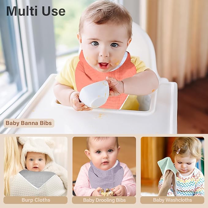 NISXABEBE Muslin Baby Bibs,Soft Triangular Baby Bandana Drool Bibs for Baby Boy Girl,Solid Colors Bib for Drooling Teething