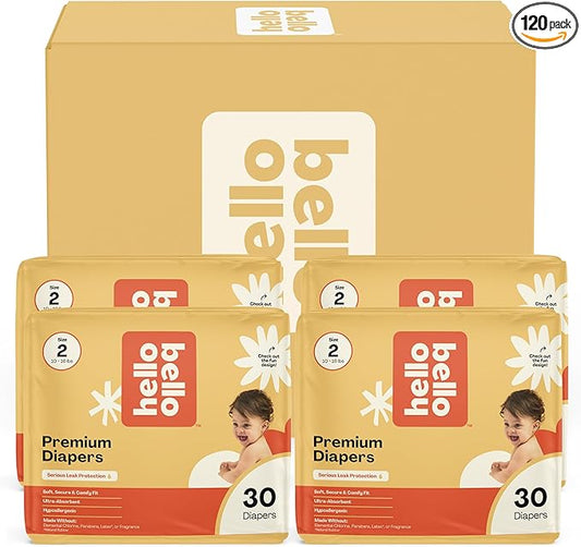 Hello Bello Diapers, Size 2 (10-16 lbs) Superstars - 120 Count Value Pack of Premium Disposable Baby Diapers, Hypoallergenic with Soft, Cloth-Like Feel